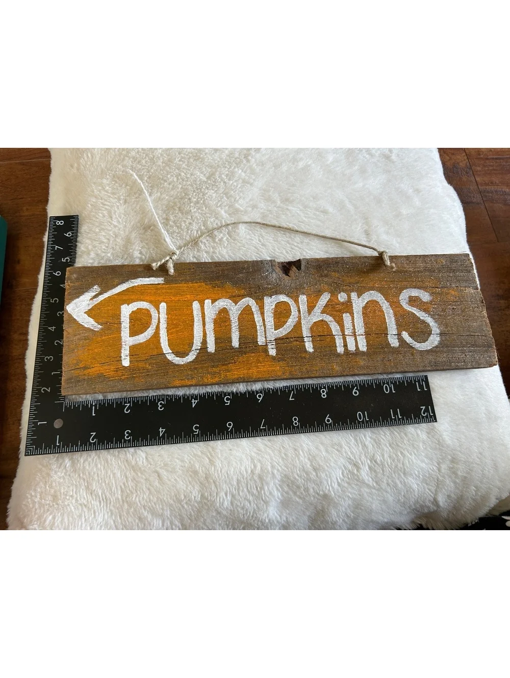 Rustic Handmade Wooden 'Pumpkins' Sign with Arrow and Rope Hanger